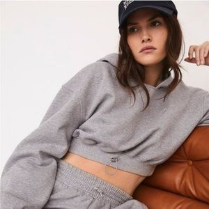 For Love & Lemons NWT Josie Cropped Hoodie, Heather Grey Sweatshirt